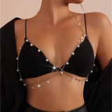 Women metal pearl sexy chest chain