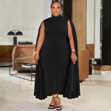 Plus Size African Women Solid Round Neck Patchwork Bodycon Dress