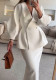 Women Solid Button Puff Sleeve Top and Skirt Two Piece Set