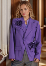 Women flower decoration elegant slit Blazer