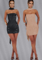 Women sexy ribbon beaded dress