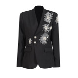 Women rhinestone design Solid Blazer