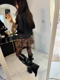 Women Spring Leopard Print Patchwork Bell Bottom Sleeve Mini Dress