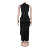 Women Sexy Beaded Slit sleeveless dress