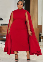 Plus Size African Women Solid Round Neck Patchwork Bodycon Dress