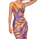 Women Printed V-Neck Sexy Dress