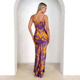 Women Printed V-Neck Sexy Dress