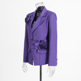 Women flower decoration elegant slit Blazer