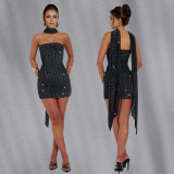 Women sexy ribbon beaded dress