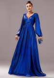 Women long-sleeved V-neck Formal Party Shiny evening dress