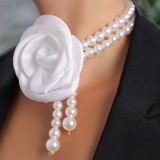 Women evening dress pearl necklace