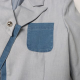 Women Autumn and Winter Fake Two Piece Patchwork Denim Blazer