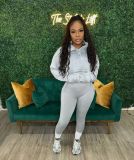 Women washed long-sleeved zipper pocket top and Pants Two Piece Set