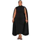 Plus Size African Women Solid Round Neck Patchwork Bodycon Dress