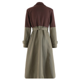 Women Fashion Contrast Patchwork Lace-Up Coat Windbreaker