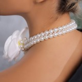 Women evening dress pearl necklace