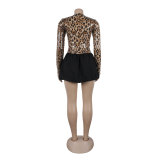 Women sexy sequins leopard sequins patchwork contrast color tutu skirt