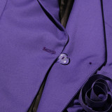 Women flower decoration elegant slit Blazer