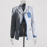 Women Autumn and Winter Fake Two Piece Patchwork Denim Blazer