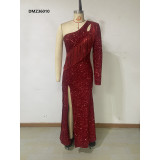 Long Sleeve Dress Skirt Feminine Chic Sequin Tassel Sexy Low Back Evening Dress