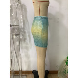 Summer Sexy Gradient Color Sequin Short Skirt