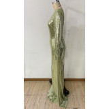 Autumn Winter Sexy Fashion Slim Long Sleeve Formal Party Sequin Evening Dress