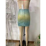 Summer Sexy Gradient Color Sequin Short Skirt