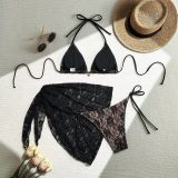 Sexy Lace Three-Piece Mesh Short Skirt Bikini Swimsuit