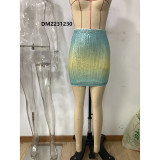 Summer Sexy Gradient Color Sequin Short Skirt