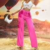 Spring Autumn Street Casual Pocket Pink Cargo Pants Women's Wide Leg Loose Trousers