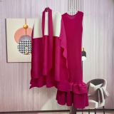 Africa Plus Size Contrast Color Round Neck Ruffle Fashion Two-Piece Dress Set