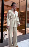 Autumn Fashion Drawstring Slim Waist Top Wide Leg Trousers Two-Piece Set