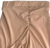 Fashionable And Elegant Solid Color Round Neck Long Sleeve Top Ruffle Skirt Two Piece Set For Women