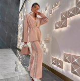 Autumn Fashion Drawstring Slim Waist Top Wide Leg Trousers Two-Piece Set