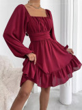 Women's Sexy Fashion Solid Color Lace-Up Bell Bottom Sleeve Ruffle Jumpsuit
