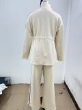 Autumn Fashion Drawstring Slim Waist Top Wide Leg Trousers Two-Piece Set