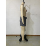 Spring Autumn Fashion Zipper Lace-Up Slim Bodycon Skirt