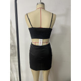 Summer Sexy Beaded Camisole Bodycon Short Skirt Fashion Two Piece Set