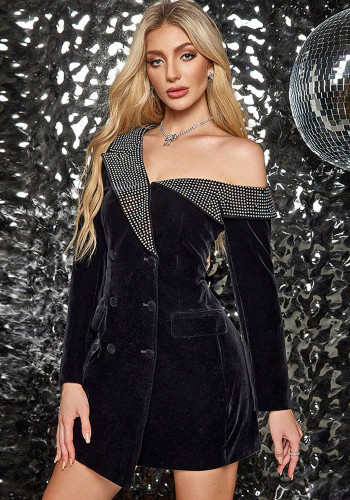 Autumn Winter Fashion Elegant Beaded Slim Long Sleeve Blazer Dress