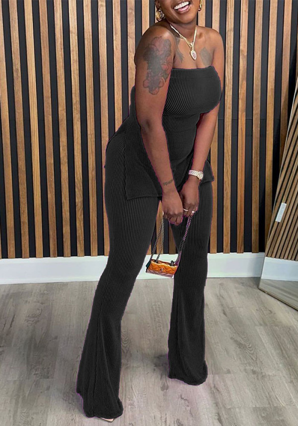 Strapless Slim Sexy Solid Color Women's Two-Piece Pants Set