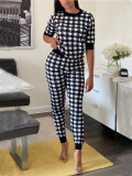 Fashionable Casual Black And White Plaid Sports Two Piece Pants Est