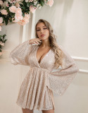 Women's Fashion Deep V Neck Loose Long Sleeve Sequin Dress