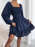 Women's Sexy Fashion Solid Color Lace-Up Bell Bottom Sleeve Ruffle Jumpsuit