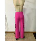 Spring Autumn Street Casual Pocket Pink Cargo Pants Women's Wide Leg Loose Trousers