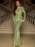 Autumn Winter Sexy Fashion Slim Long Sleeve Formal Party Sequin Evening Dress