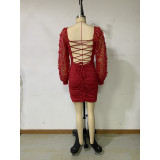 Autumn Winter Sexy Chic Dress Butterfly Sequin Lantern Sleeve Long Sleeve Party Nightclub Dress