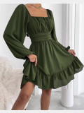 Women's Sexy Fashion Solid Color Lace-Up Bell Bottom Sleeve Ruffle Jumpsuit
