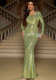 Autumn Winter Sexy Fashion Slim Long Sleeve Formal Party Sequin Evening Dress