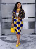 Elegant Chic Fashion Print Blazer Skirt Two-Piece Suit For Women