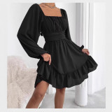 Women's Sexy Fashion Solid Color Lace-Up Bell Bottom Sleeve Ruffle Jumpsuit